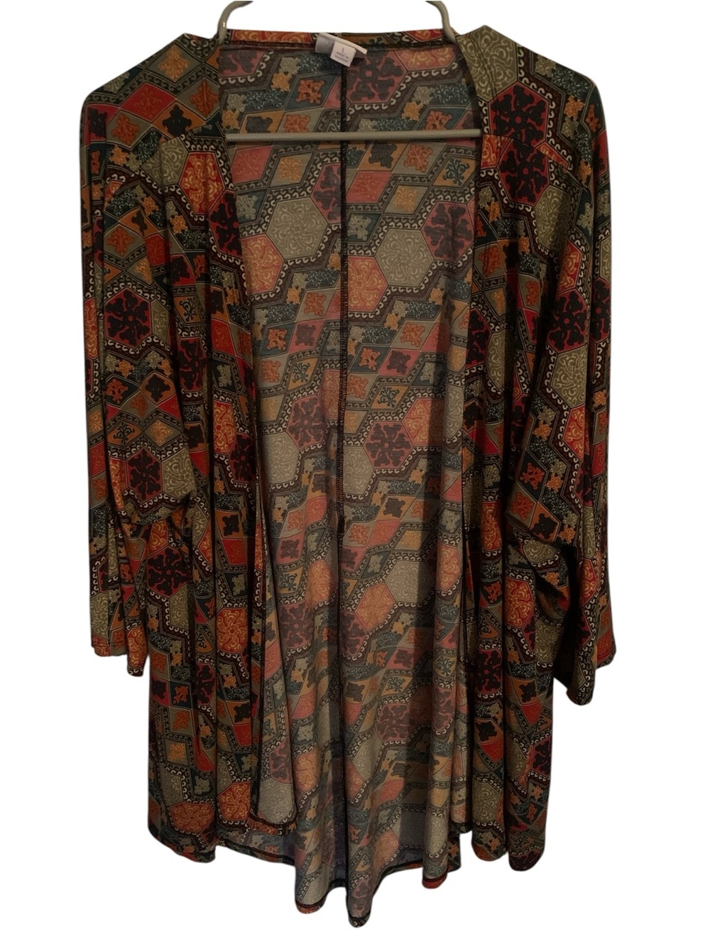 LuLaRoe size large Boho Tile Print Open Front Kimono Cardigan - Rust & Olive